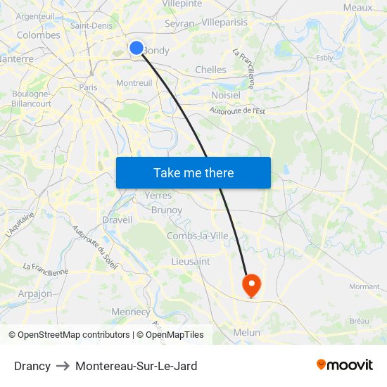 Drancy to Montereau-Sur-Le-Jard map