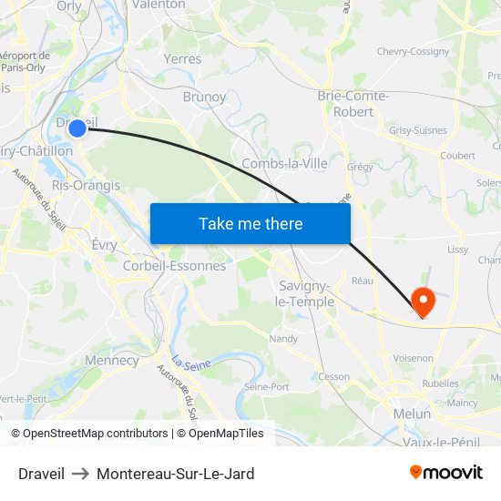 Draveil to Montereau-Sur-Le-Jard map