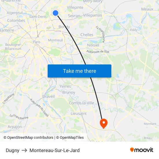 Dugny to Montereau-Sur-Le-Jard map