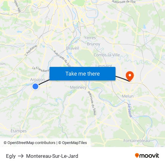 Egly to Montereau-Sur-Le-Jard map