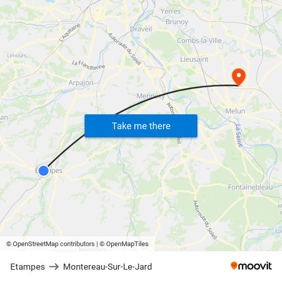 Etampes to Montereau-Sur-Le-Jard map