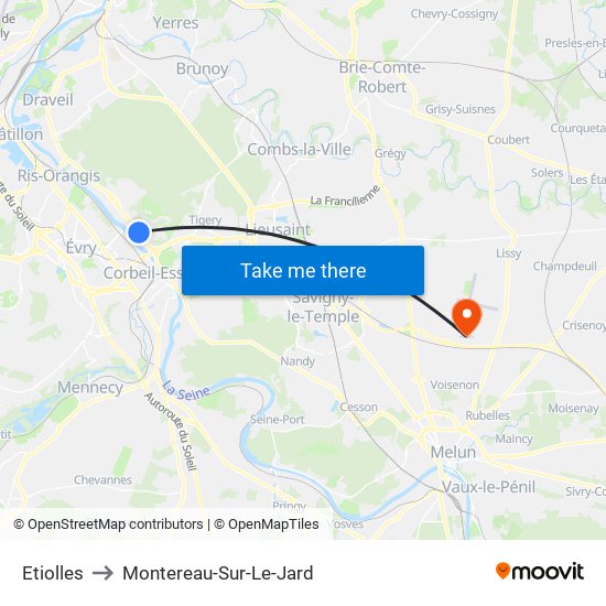 Etiolles to Montereau-Sur-Le-Jard map
