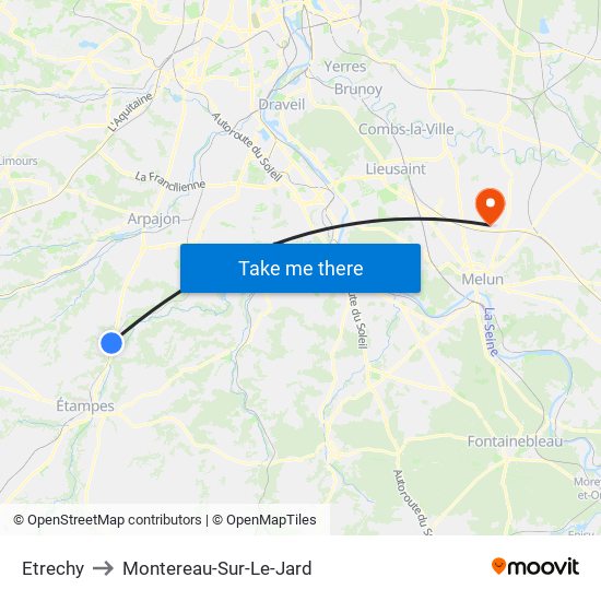Etrechy to Montereau-Sur-Le-Jard map
