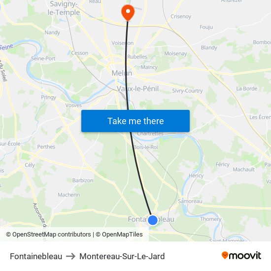 Fontainebleau to Montereau-Sur-Le-Jard map