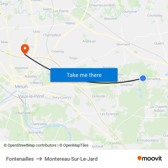 Fontenailles to Montereau-Sur-Le-Jard map