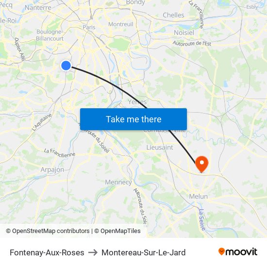 Fontenay-Aux-Roses to Montereau-Sur-Le-Jard map