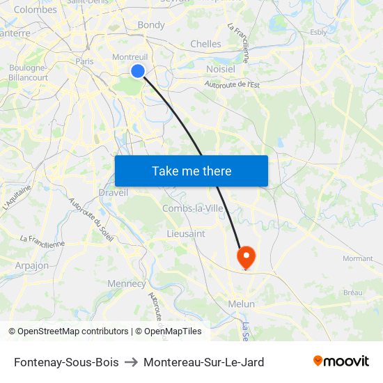 Fontenay-Sous-Bois to Montereau-Sur-Le-Jard map