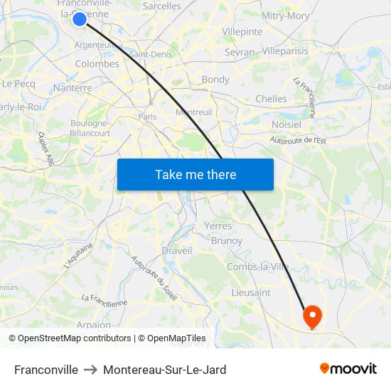 Franconville to Montereau-Sur-Le-Jard map