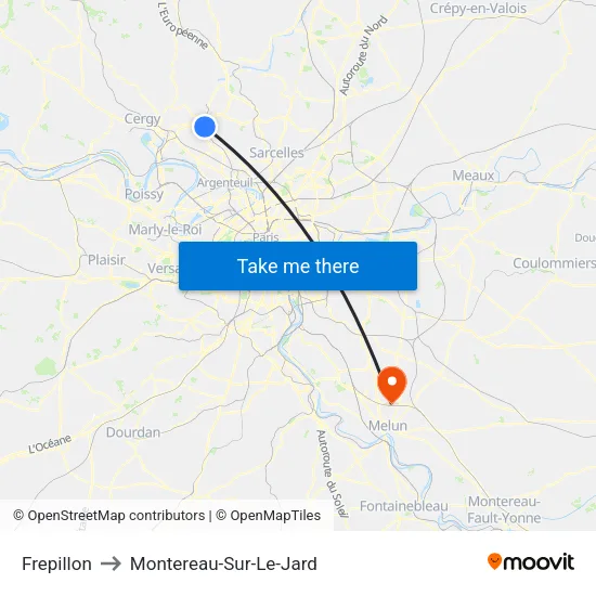 Frepillon to Montereau-Sur-Le-Jard map