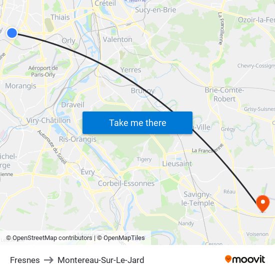 Fresnes to Montereau-Sur-Le-Jard map