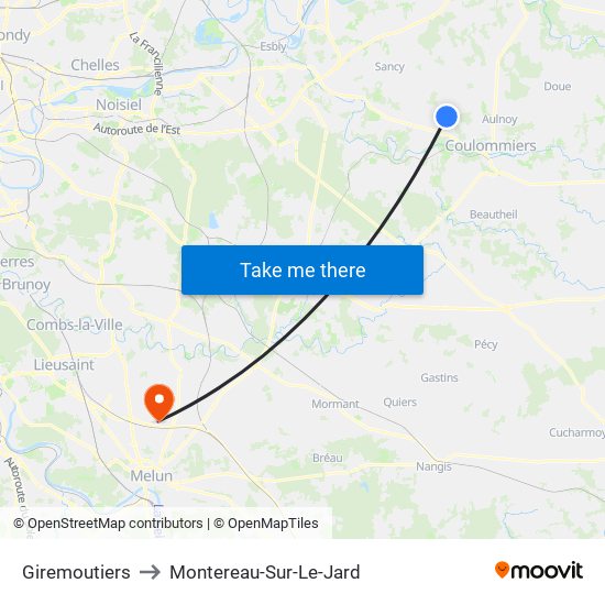 Giremoutiers to Montereau-Sur-Le-Jard map