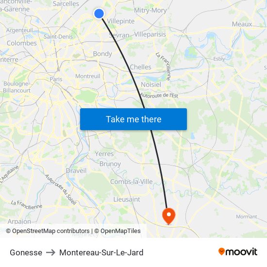 Gonesse to Montereau-Sur-Le-Jard map