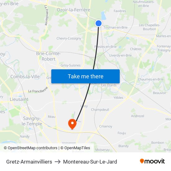 Gretz-Armainvilliers to Montereau-Sur-Le-Jard map