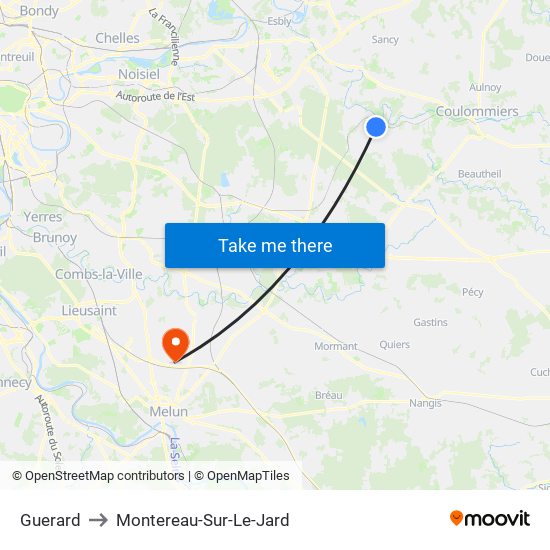 Guerard to Montereau-Sur-Le-Jard map