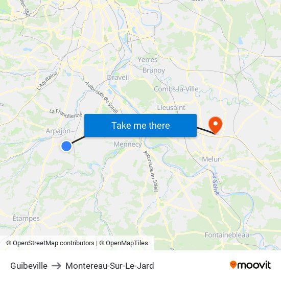 Guibeville to Montereau-Sur-Le-Jard map