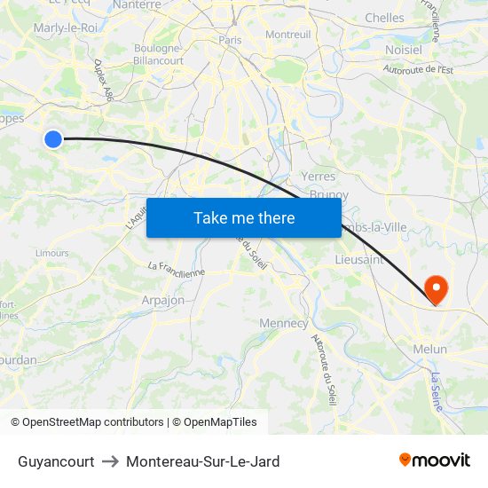 Guyancourt to Montereau-Sur-Le-Jard map