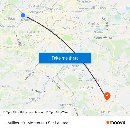 Houilles to Montereau-Sur-Le-Jard map