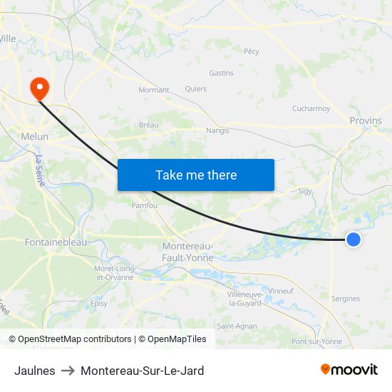 Jaulnes to Montereau-Sur-Le-Jard map