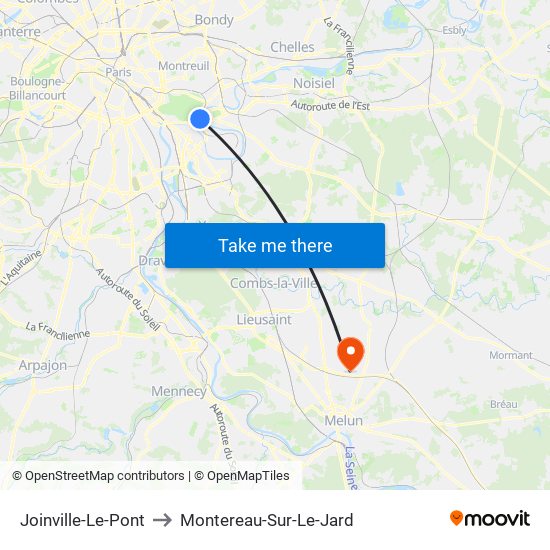 Joinville-Le-Pont to Montereau-Sur-Le-Jard map