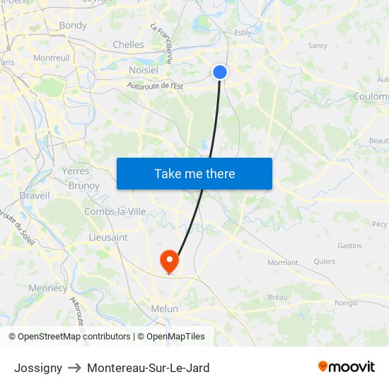 Jossigny to Montereau-Sur-Le-Jard map