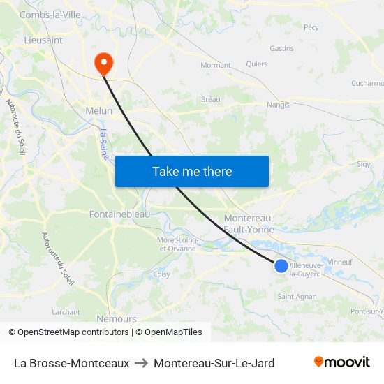 La Brosse-Montceaux to Montereau-Sur-Le-Jard map