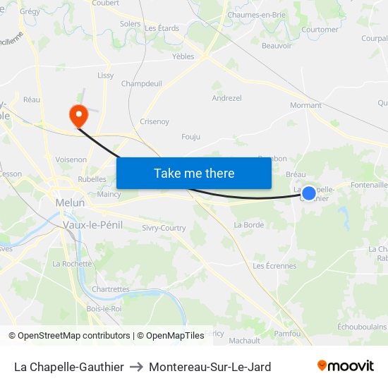La Chapelle-Gauthier to Montereau-Sur-Le-Jard map