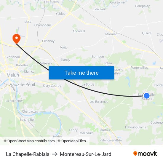 La Chapelle-Rablais to Montereau-Sur-Le-Jard map