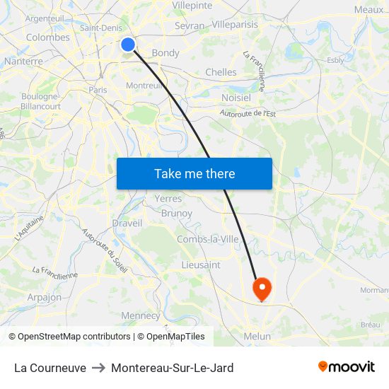 La Courneuve to Montereau-Sur-Le-Jard map