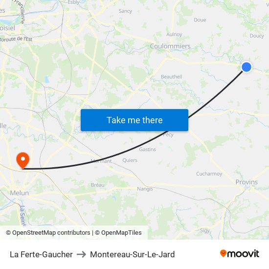 La Ferte-Gaucher to Montereau-Sur-Le-Jard map