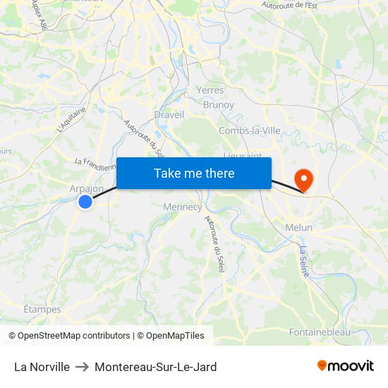 La Norville to Montereau-Sur-Le-Jard map