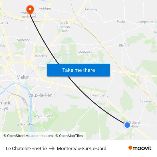 Le Chatelet-En-Brie to Montereau-Sur-Le-Jard map