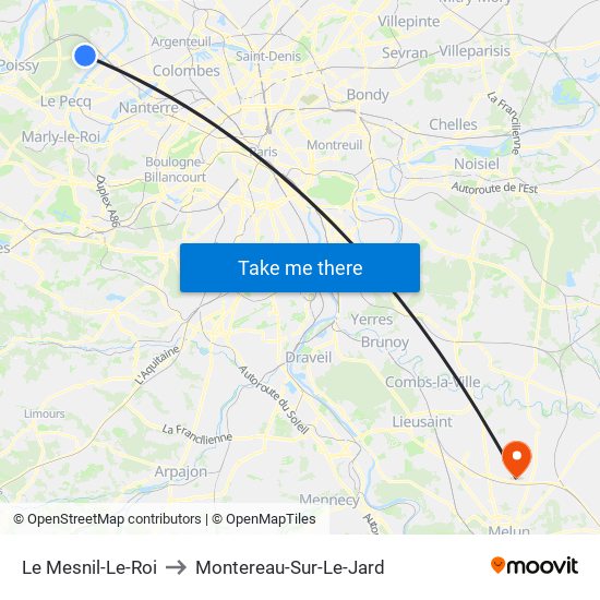 Le Mesnil-Le-Roi to Montereau-Sur-Le-Jard map