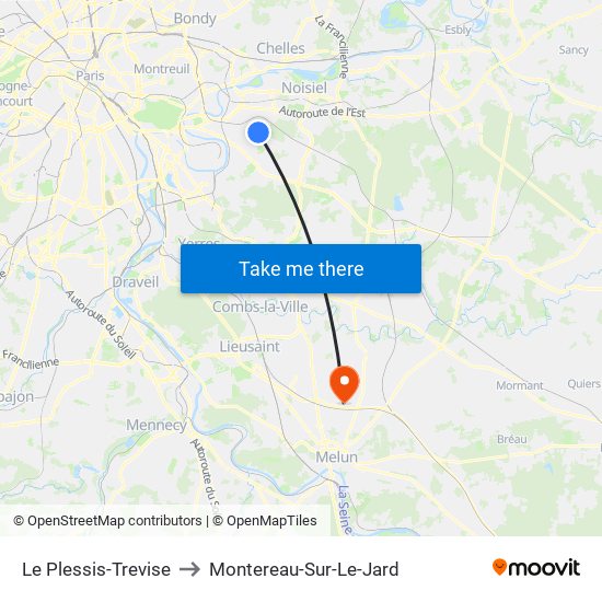 Le Plessis-Trevise to Montereau-Sur-Le-Jard map