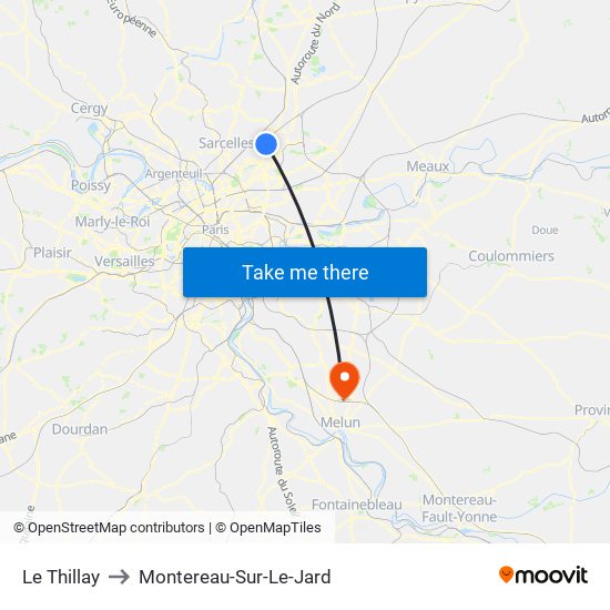 Le Thillay to Montereau-Sur-Le-Jard map