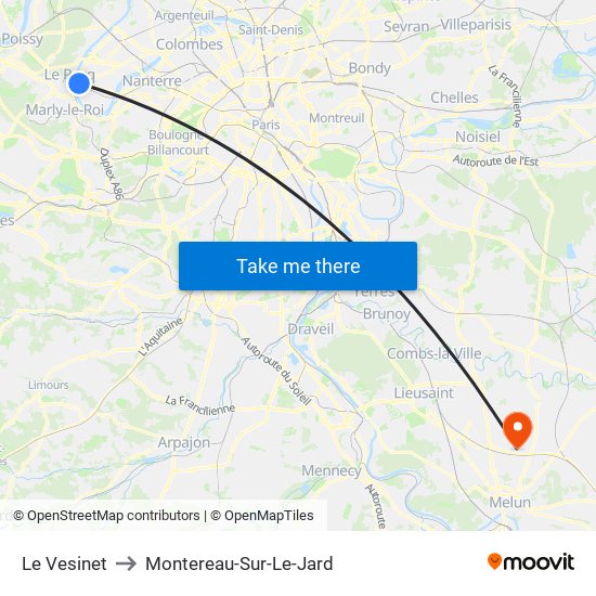 Le Vesinet to Montereau-Sur-Le-Jard map