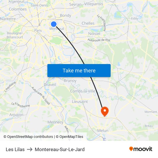 Les Lilas to Montereau-Sur-Le-Jard map