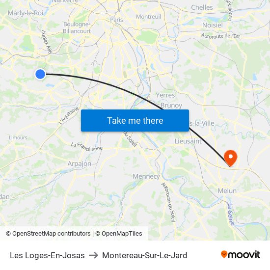 Les Loges-En-Josas to Montereau-Sur-Le-Jard map