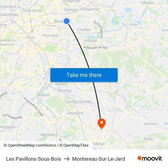 Les Pavillons-Sous-Bois to Montereau-Sur-Le-Jard map