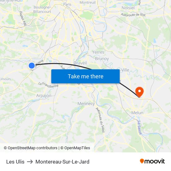 Les Ulis to Montereau-Sur-Le-Jard map