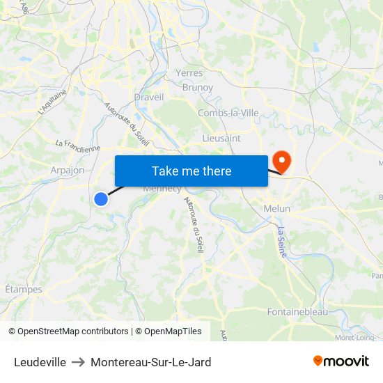 Leudeville to Montereau-Sur-Le-Jard map