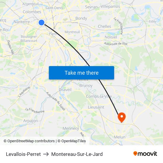 Levallois-Perret to Montereau-Sur-Le-Jard map