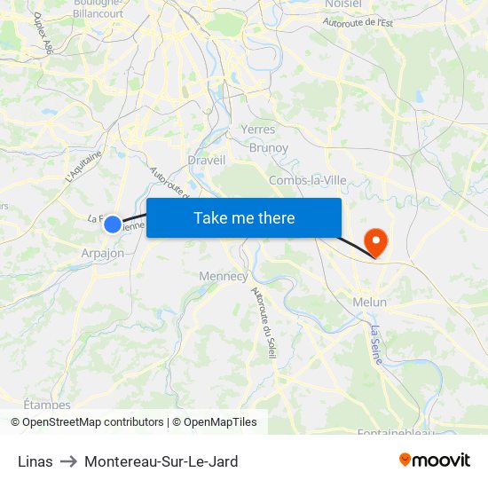 Linas to Montereau-Sur-Le-Jard map