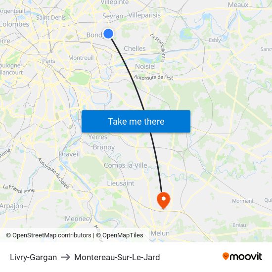 Livry-Gargan to Montereau-Sur-Le-Jard map