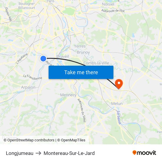 Longjumeau to Montereau-Sur-Le-Jard map