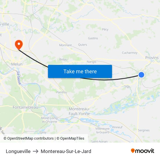 Longueville to Montereau-Sur-Le-Jard map