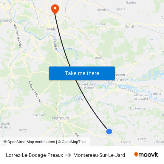 Lorrez-Le-Bocage-Preaux to Montereau-Sur-Le-Jard map