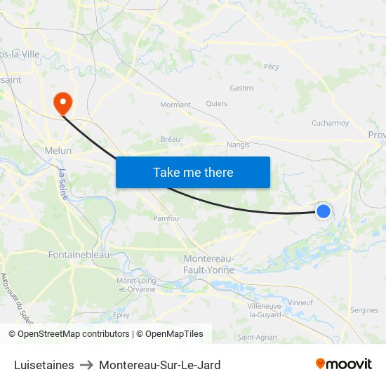 Luisetaines to Montereau-Sur-Le-Jard map