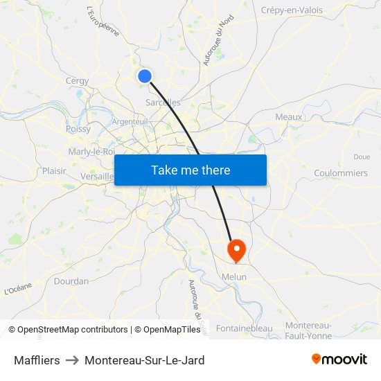 Maffliers to Montereau-Sur-Le-Jard map
