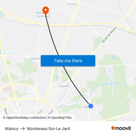 Maincy to Montereau-Sur-Le-Jard map