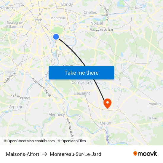 Maisons-Alfort to Montereau-Sur-Le-Jard map
